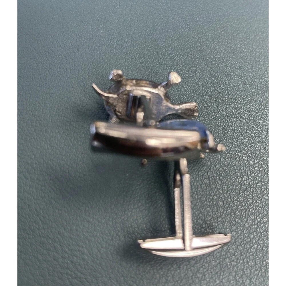 Vintage Judy Lee Cuff Links Blue Glass Domes Turtles Tortoise Silver Tone